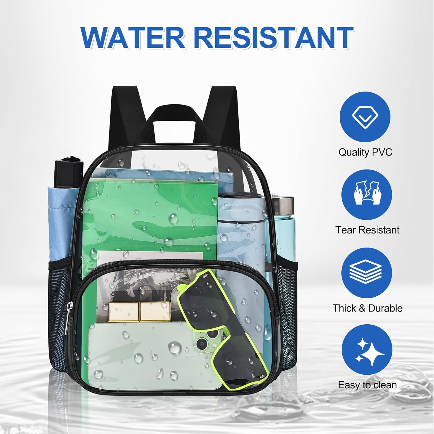 Clear Backpack for Stadium Events Small Clear Bag with Front Pocket 9.5" x 6"x 11.5" Waterproof Stadium Backpack Women Fashion Backpack for Concert Sport Travel, Black - Image 5