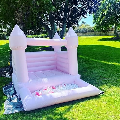 Miniatura 7 de Casas de rebote rosadas, casa de rebote con soplador, casa de rebote con pozo de bolas, juguete para niños, cosido con material extra grueso para