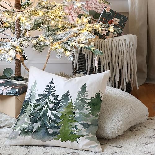 Miniatura 2 de AACORS AA286-18 - Funda de almohada navideña de 18 x 18 pulgadas, decoración de árbol verde azulado, decoración de bosque natural para el hogar,