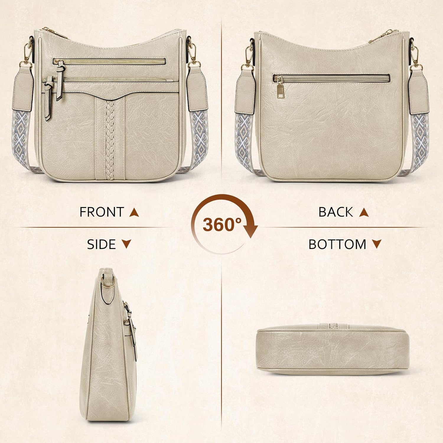 RAINSMORE Crossbody Bags for Women, 7 Pockets Crossbody Purses Lightweight Leather Shoulder Handbags for Travel - Image 6