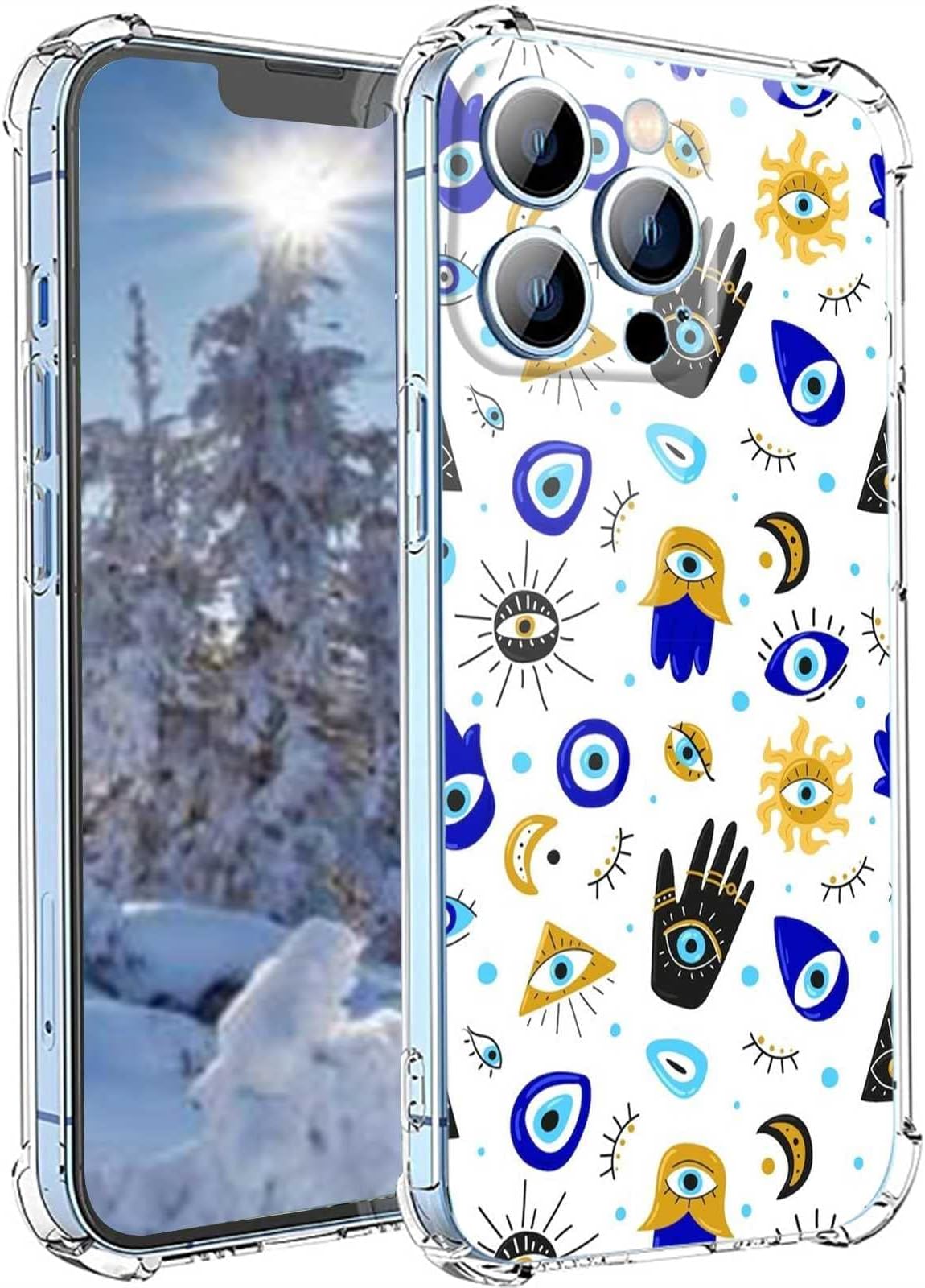 Compatible with iPhone 13 pro max Phone case, Cartoon Blue Evil Eyes for iPhone case Soft TPU Clear Shockproof Case