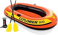 Intex Explorer 200 2-Person Inflatable Boat - Dual Air Chambers, Welded Oar Locks, Grab Rope, Soft Floor for Pool & Lake Fun