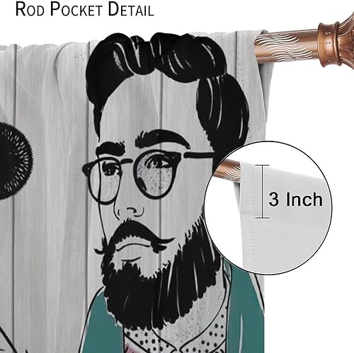 Miniatura 6 de Cortinas opacas con patrón de salón de belleza, con bolsillo para barra, rústico, abstracto, peluquería, juego de tratamiento de ventana impreso en