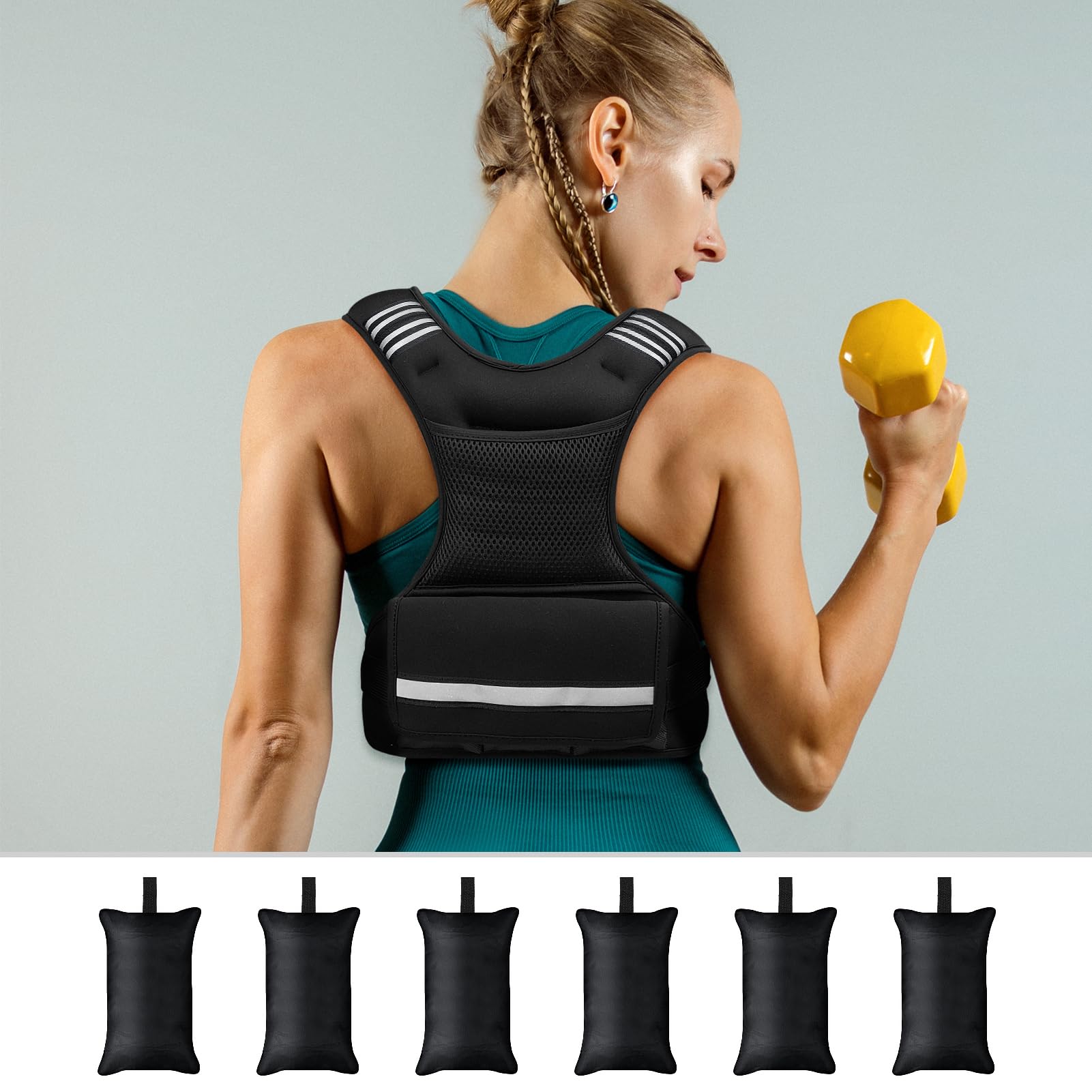 Feyachi Weighted Vest 12lbs - X Type Weight Vest with Reflective Stripe for Men and Women Ideal for Running Workout and Training