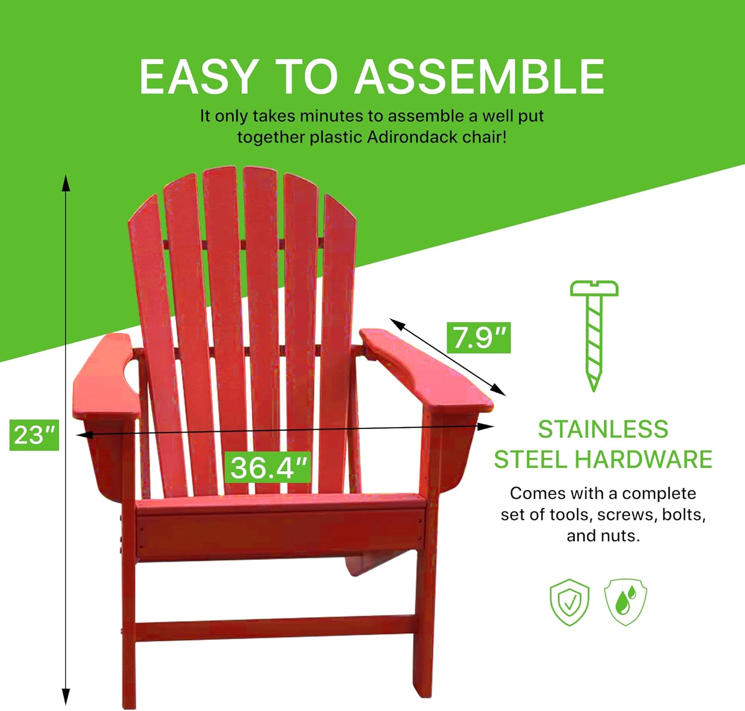 NewTechWood Atlantic Classic Curveback Plastic Weather Resistant Patio Adirondack Chair, Easy Installation, Widely Used in Outdoor, Fire Pit, Deck, Lawn, Outside, Garden Chairs (Ruby Red)