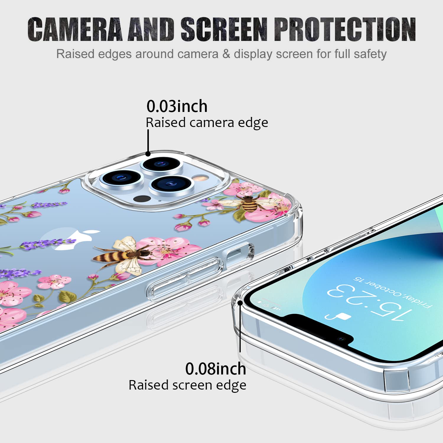 Custodia Trasparente Con Fiori Per IPhone 13 Pro Max – Paraurti In TPU + Pellicola In Vetro Inclusa - 3