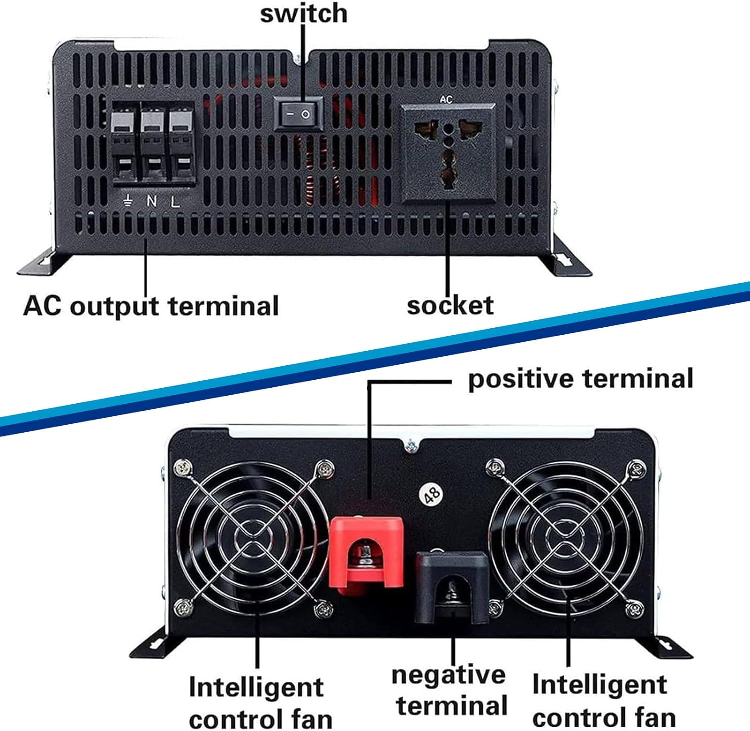12000W Pure Sine Wave Inverter Charger, DC 12V to 110V/120V AC, Solar Power Inverter with 2 AC Outlets, LCD Display & Lithium Battery Compatibility