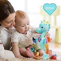 Vista 6 de Fuzqq Juguetes para bebés de 0 a 6 meses, juguete de peluche musical con sonajero, juguete suave para recién nacidos para niñas de 0 3 6 9 12 meses
