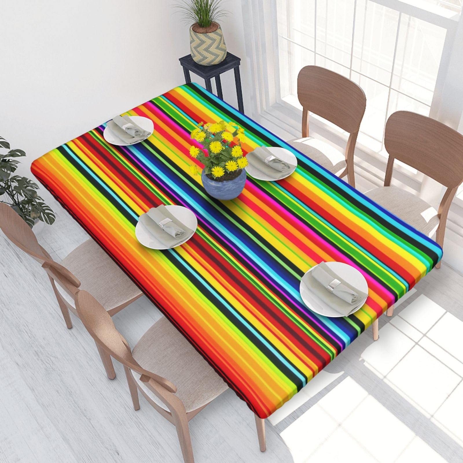 WPKJU Colorful Mexican Stripes Printed Tablecloths 4ft Rectangular Table Covers Washable Polyester Decorative Table Cloth for Dining Table Picnic Wedding