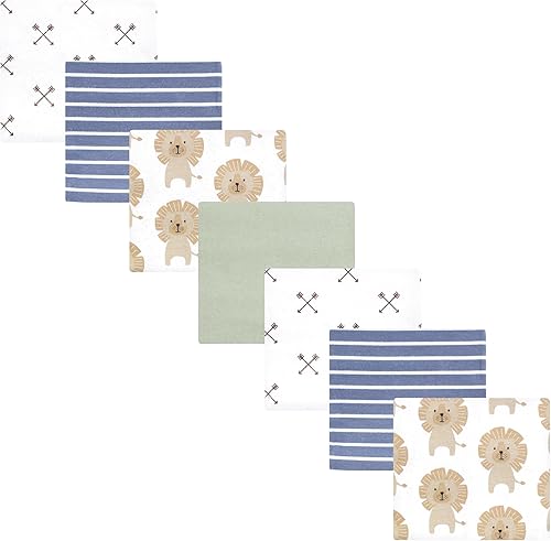 Miniatura 187 de Hudson Baby Paquete de 7 mantas receptoras unisex de franela de algodón para bebé, Dino Friends, talla única Abeja,Azul Verde Dino,Azul