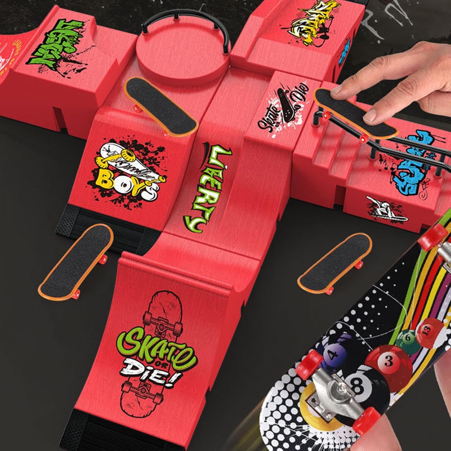 Finger Skateboards Ramp Set - Portable Training Set | Kids Finger Skateboards - for Kids Adults Friends Birthday Party Indoor Home School