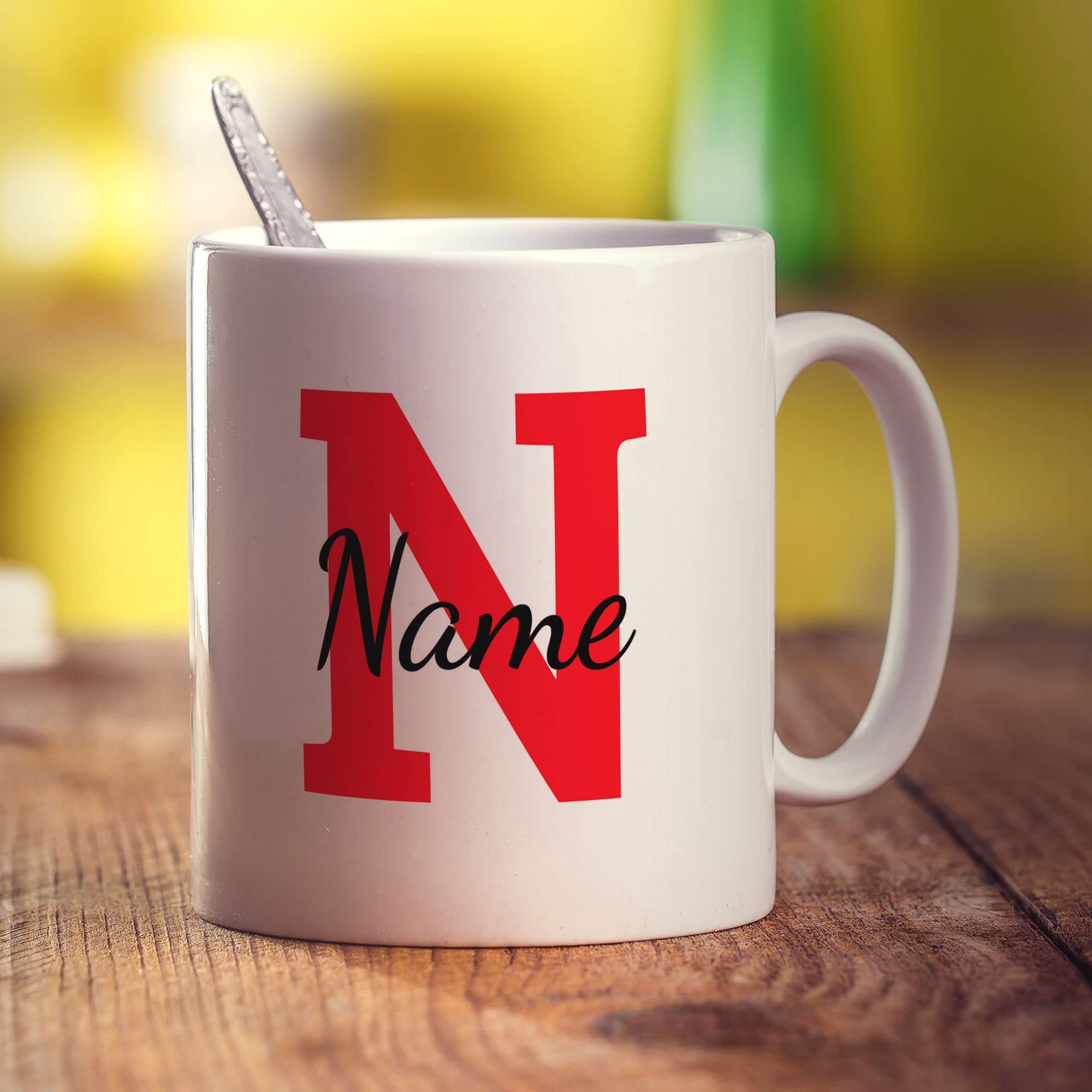 Personalised Mug with Initial & Name - 11oz Cup - Customised Printed Gift for Him, Her, Anniversary, Wedding, Birthday - Red