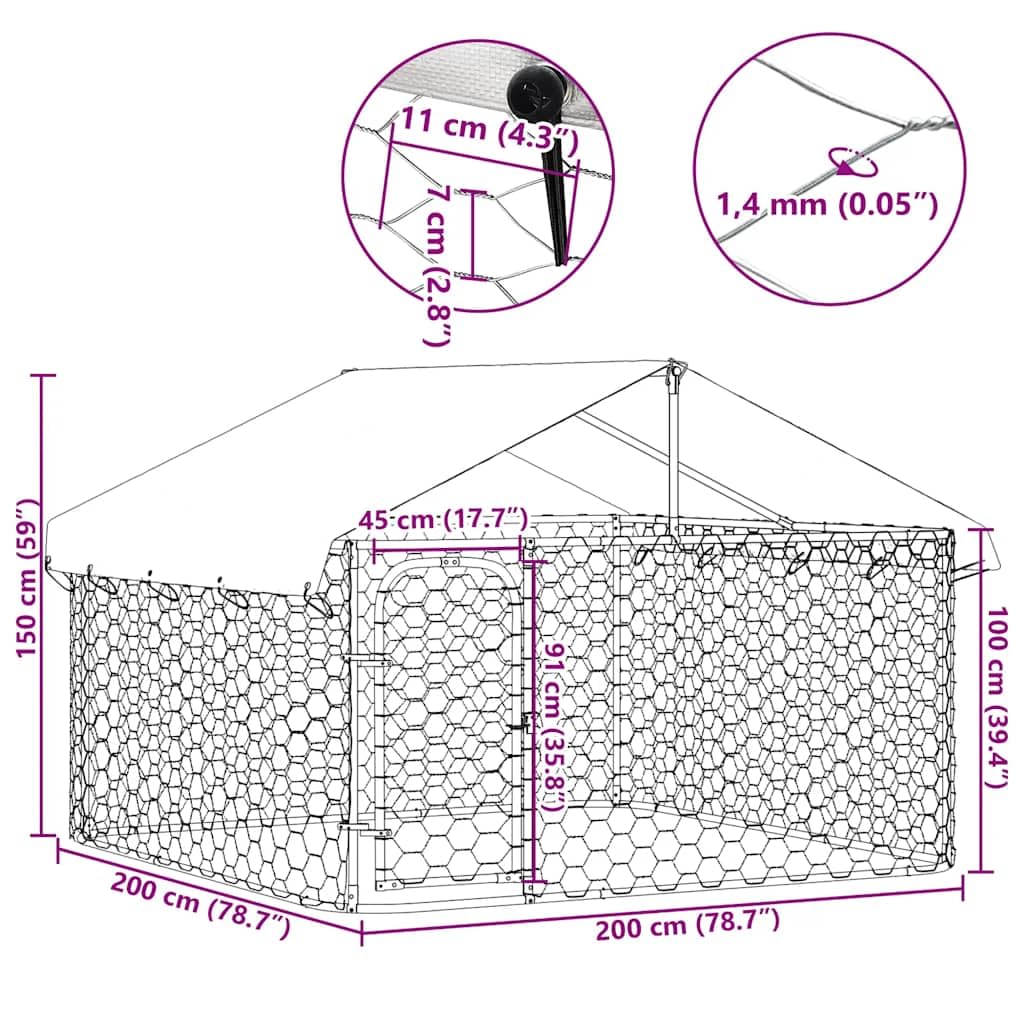 Chenil Extérieur avec Toit pour Chien, Chenil d'Extérieur Enclos Cage pour Chien Métal 200x200x150 cm