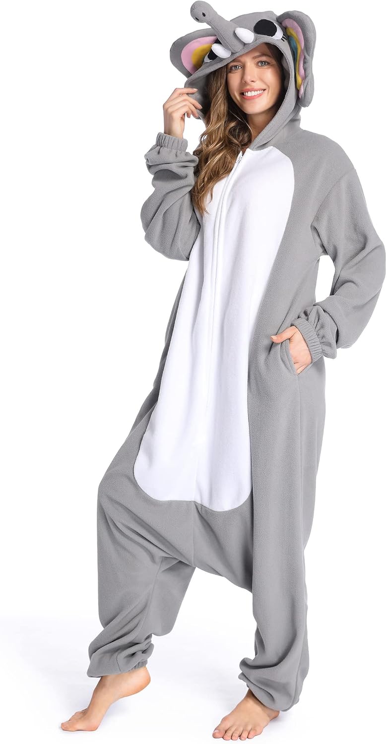 DELEY Unisex Elephant Costume Adult Onesie, One Piece Pajamas, Halloween Cosplay Costumes Homewear Jumpsuit - Image 4