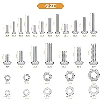 Vista 4 de VIGRUE 1148 tornillos de cabeza plana Phillips métricos, tuercas de perno, arandelas planas M2 M3 M4 M5 M6 Tornillos de máquina surtido, acero