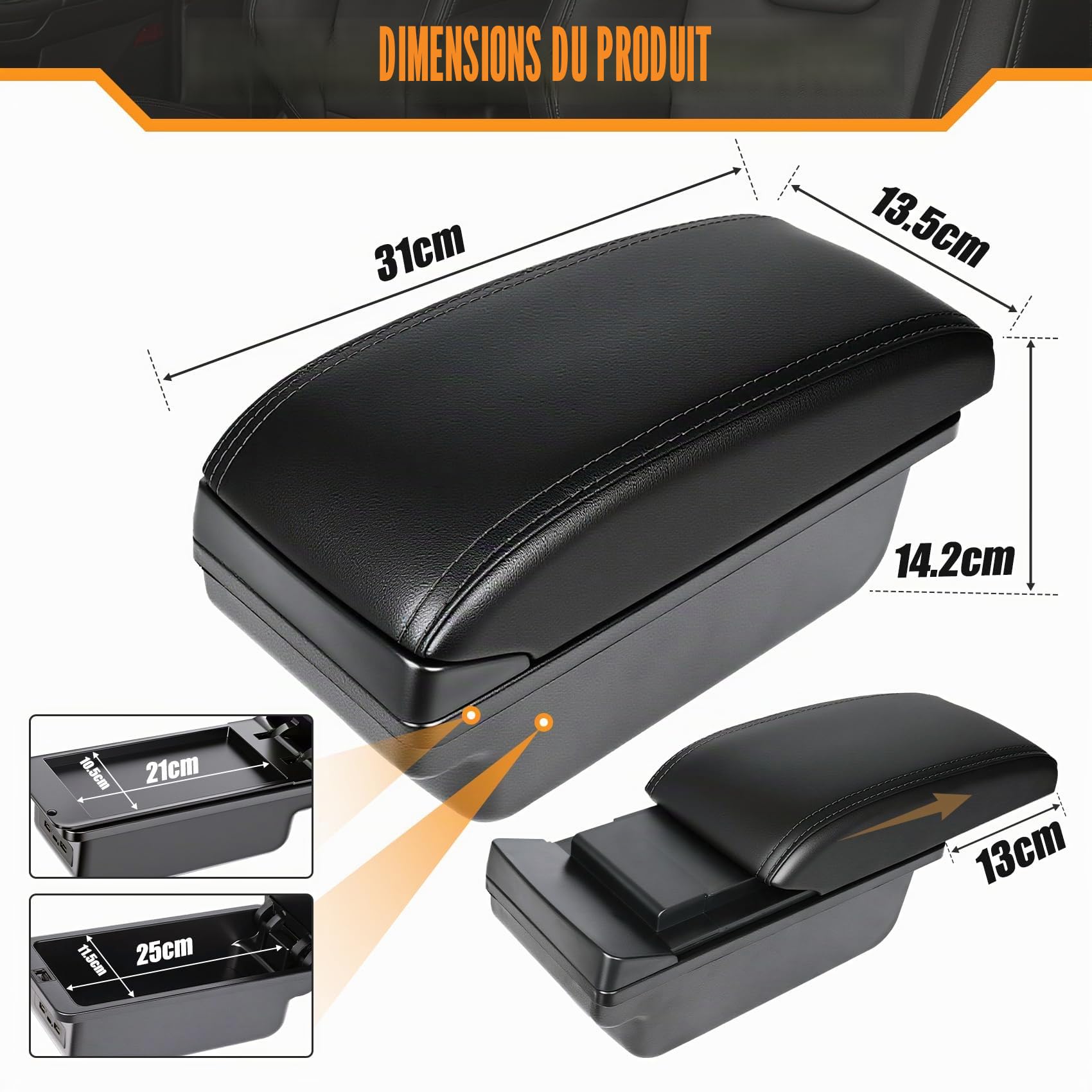 Accoudoir Centrale pour VW POLO Mk5 6R Vento 2002-2009, Rangement Intégré, Cuir Noir, Facile à Installer, Accessoire Intérieur Voiture