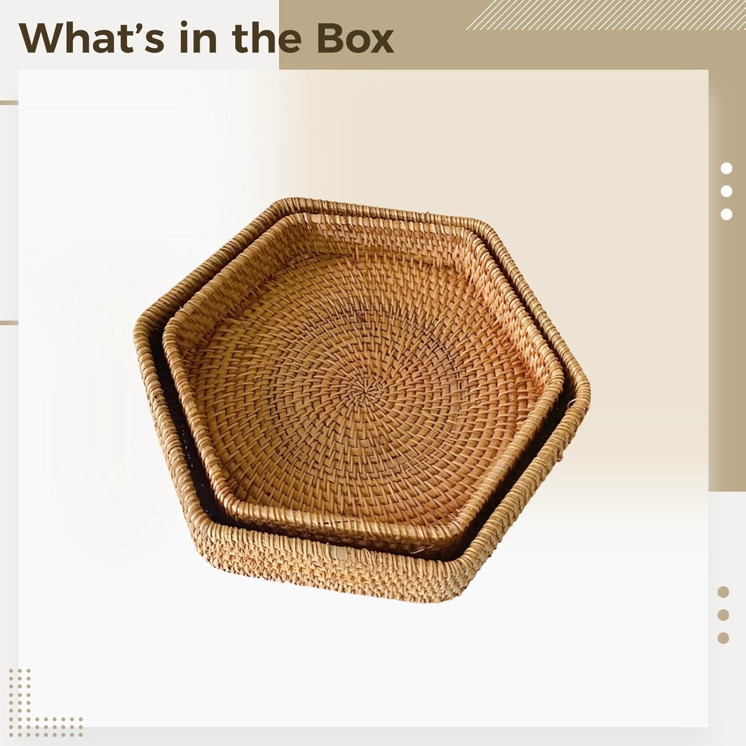 Hexagon Rattan Serving Set, 2 Pcs Handwoven Baskets for Bread Or Fruit, Woven Bowls for Kitchen, Dining, and Storage