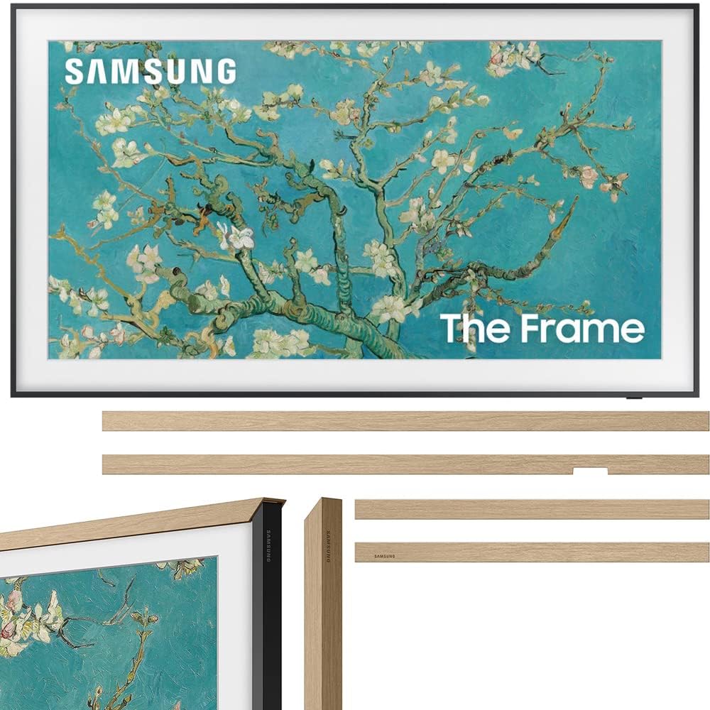 SAMSUNG QN32LS03CB 32 inch The Frame QLED HDR 4K Smart TV Bundle with 32 Inch The Frame Customizable Bezel, Modern Teak (2023 Model)