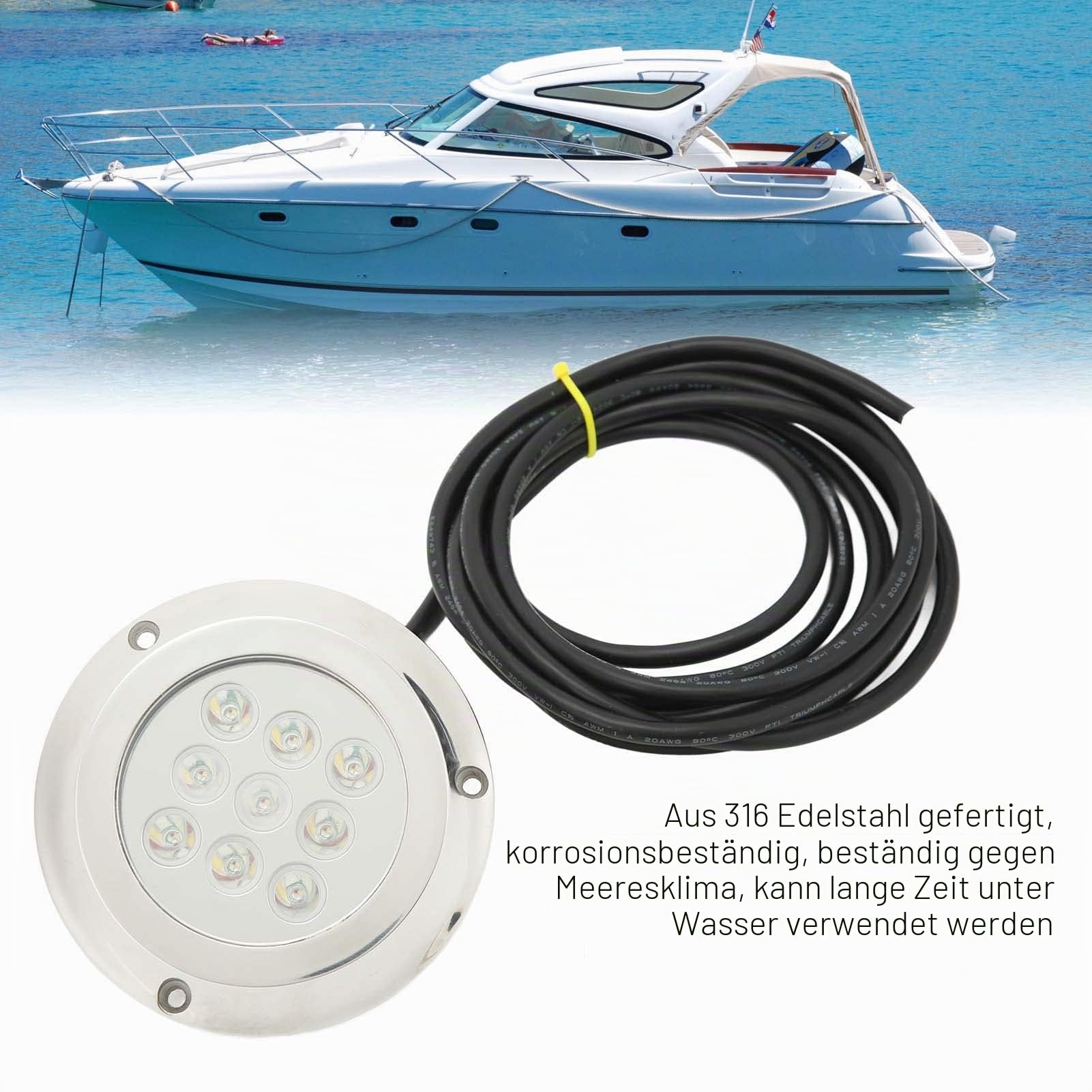 Led Unterwasserbeleuchtung, IP68 Wasserdichte Marine Boot LED Leuchten, 9 Led Marine Unterwasser LED Leuchten für Boot, Yachten, Kreuzfahrtschiffe, Segelboot, Ponton (Blaues Licht)