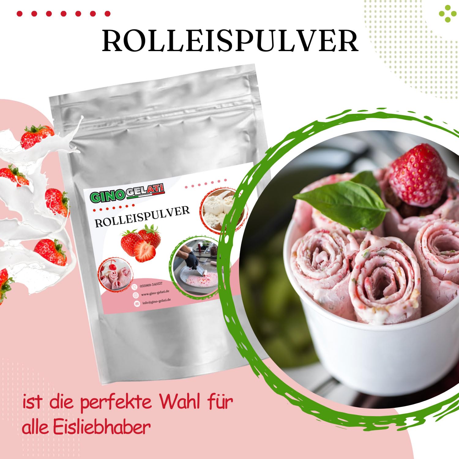 Gino Gelati Rolleis Pulver mit fruchtigem Geschmack, verschiedene Varianten und größen, tropisches Eis, Made in Germany, schnelle und einfache Zubereitung (100 Kg, Mandarine)