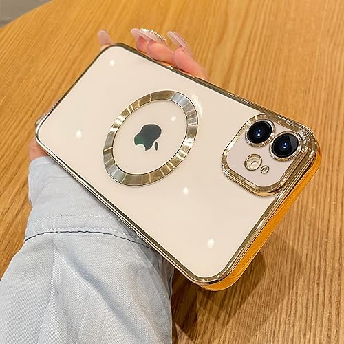 Uioeua - Funda magnética transparente compatible con iPhone 11, revestimiento de lujo, brillante, transparente, a prueba de golpes, con protector