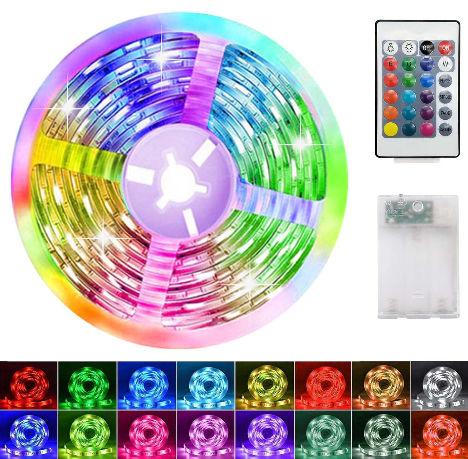 LED Strip Battery 4 m, LED Strip with Battery and Remote Control, Light Tube Battery Operated with 16 Modes Timer Remote Control, Can Be Cuttable Waterproof for Cabinets, Stairs, Kitchen, Beds (RGB) — image 1
