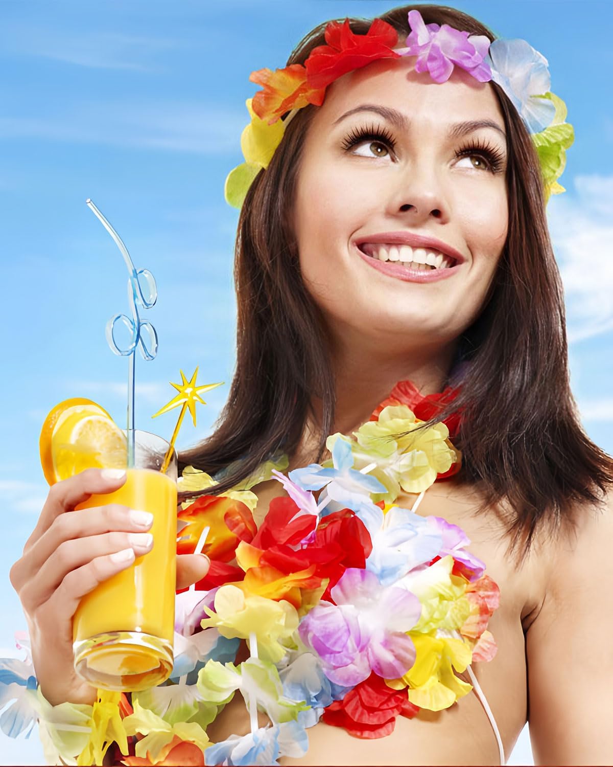 2 Pack Tropical Flower Garland Necklaces - Hawaiian Party Decor for Beach & Luau Events
