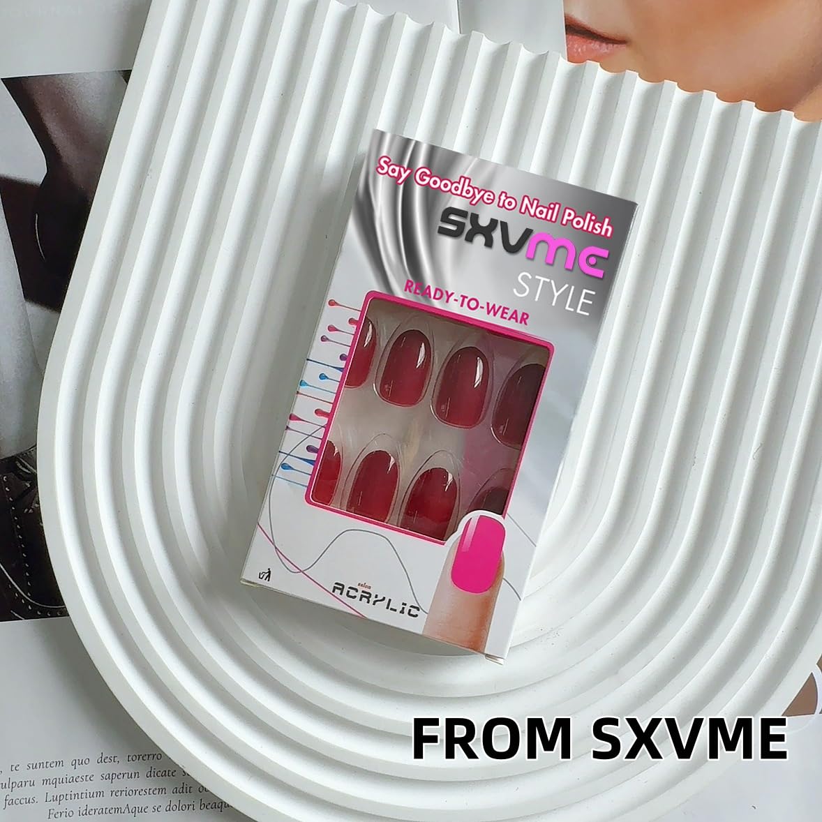 SXVME Red False Nails Short Oval, Simple Acrylic Press on Nails Short, Wine Red Fake Nails Short - Image 2