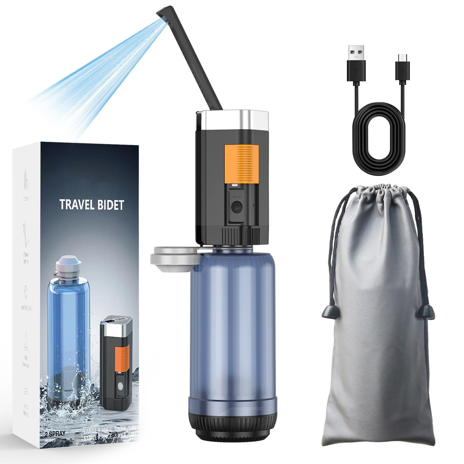 Tragbar Po Dusche 400 ml Elektrisches Bidet-Reise-Bidet, 2 Druckmodi Podusche für Frauen und Männer - Wiederaufladbare Intimdusche für Wochenbett, Perioden, Geburt und Reisen
