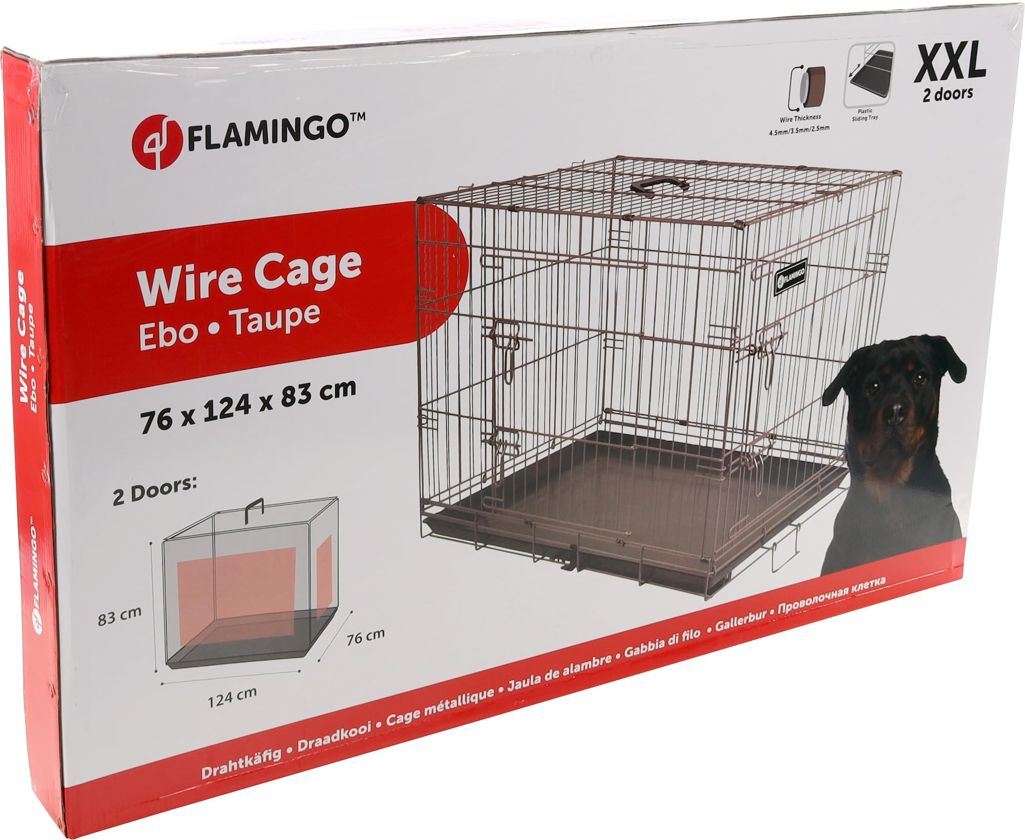 Flamingo Cage pour Chien Durable Ebo Taupe XXL - 124x76x83cm - Pliable en Fil métallique avec Plateau - Qualité superieur