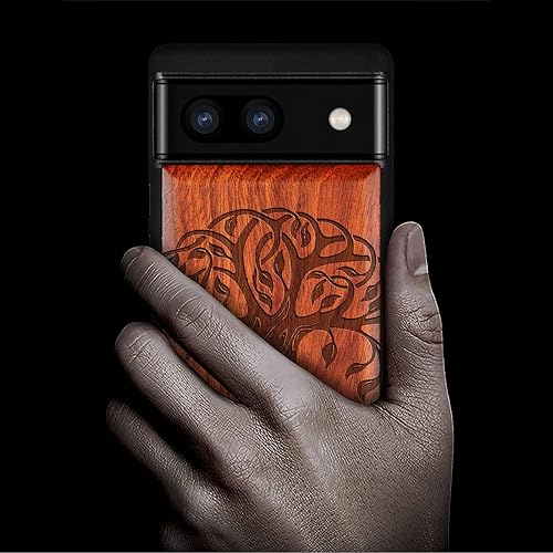 Miniatura 2 de Carveit Funda de madera para Pixel 6a 2022 madera natural y TPU suave negro a prueba de golpes, funda de madera única compatible con Google Pixel 6a