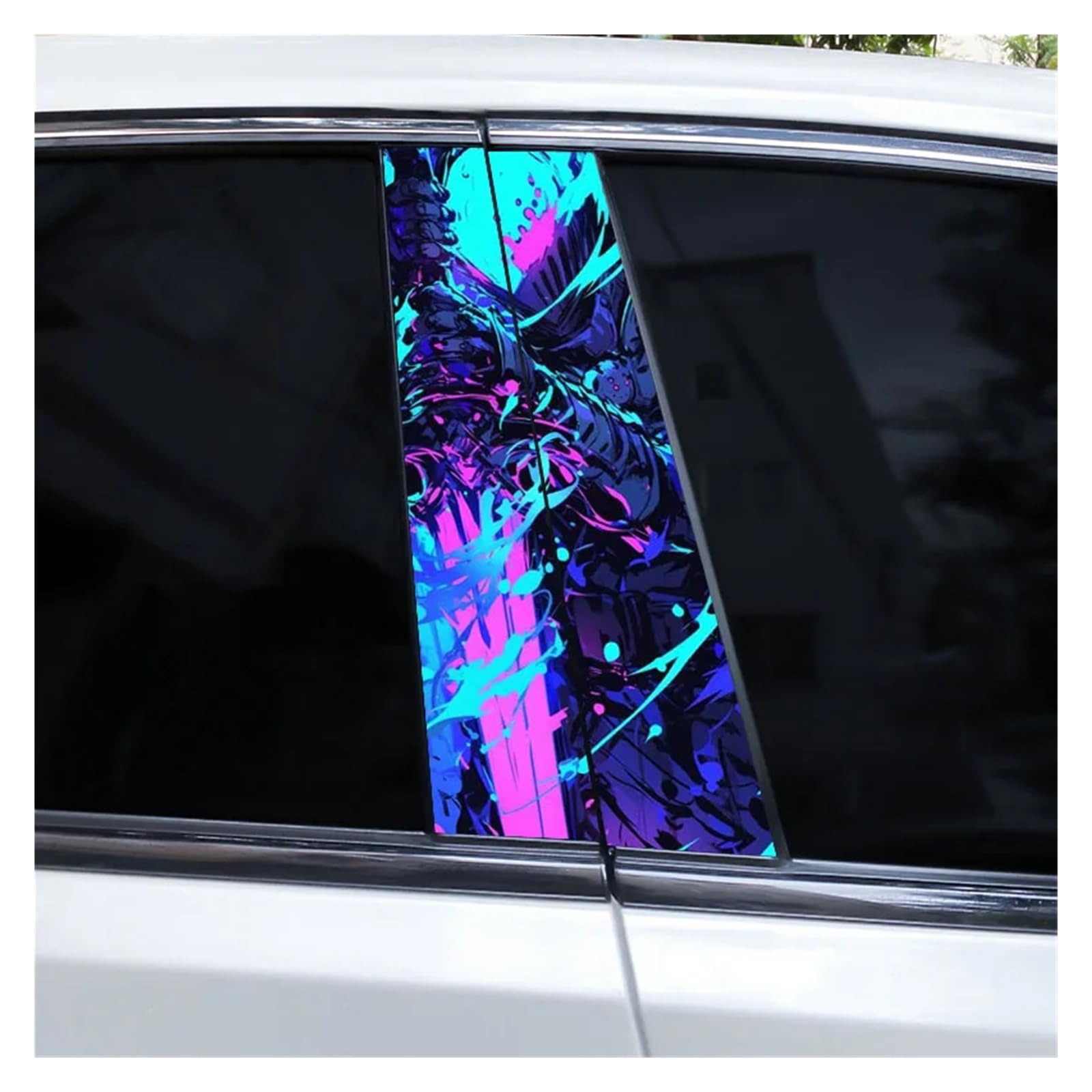 Car Side Decals 2pcs Neon Armor Blade Shadow Car Center Column Stickers Anti-Scratch Interesting B-Pillar Decal(Style A)