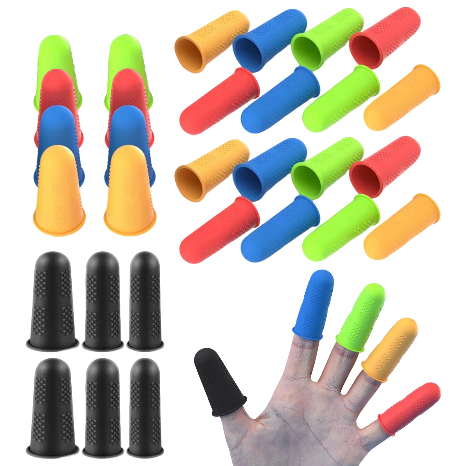ZenithQuest 30 Pcs Silicone Rubber Finger Tips, 3 Sizes Finger Protector Caps, Thick Thimble Finger Guards for Hot Glue Gun, Sewing, Counting, Sorting, Office & Craft Use