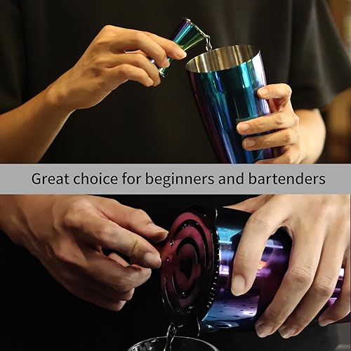 Miniatura 6 de Boston - Juego de coctelera de bar, latas Boston ponderadas, kit de camarero con coctelera mixta de 18 onzas y 28 onzas, colador Hawthorne, jigger