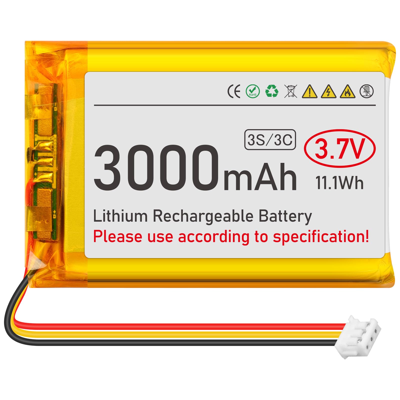 Amazon.co.jp: 3.7V リチウムイオン電池 3000mAh 974058 充電式