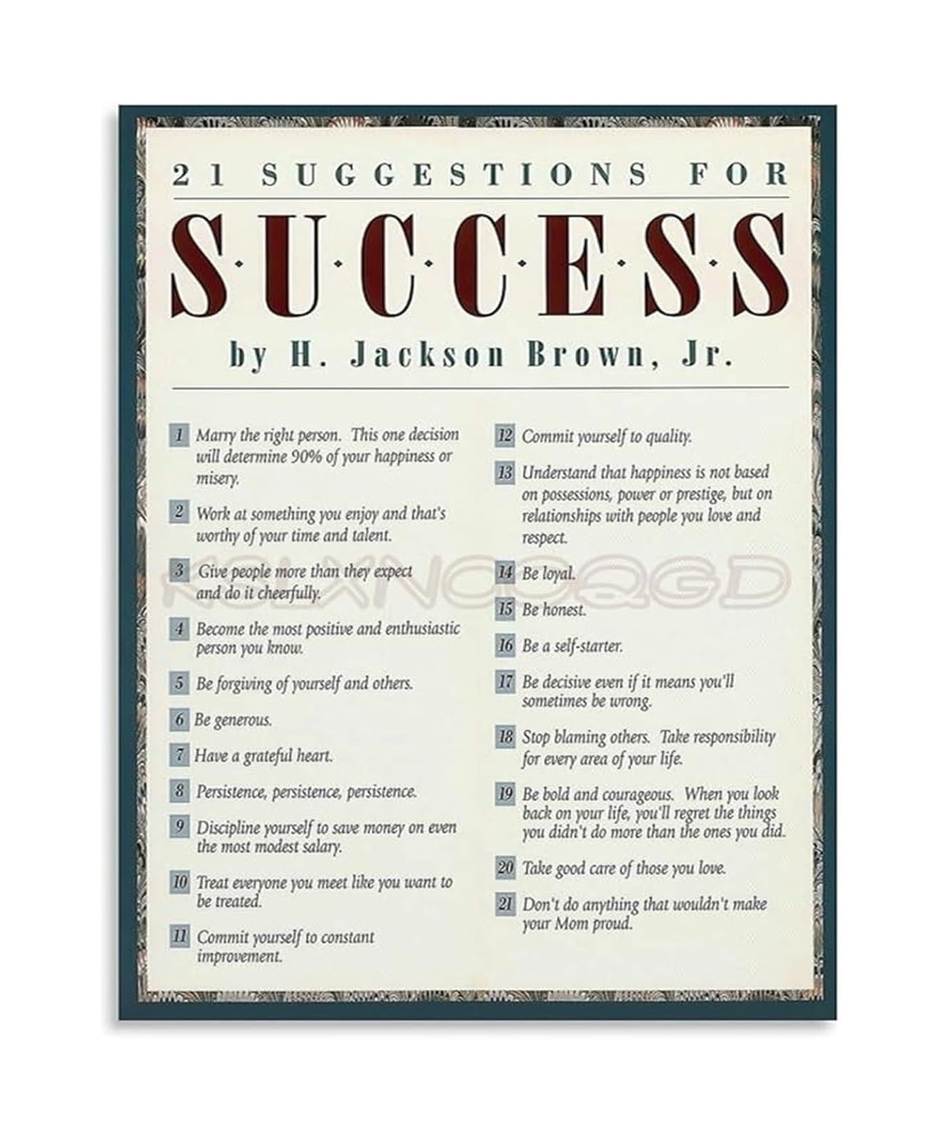 IDGTTLDF Success and Motivation Poster Suggestions for Success Motivational Quotes Guide Inspirational Canvas Wall-Art for Home Office Decor Framed,12x18inch(30x45cm)