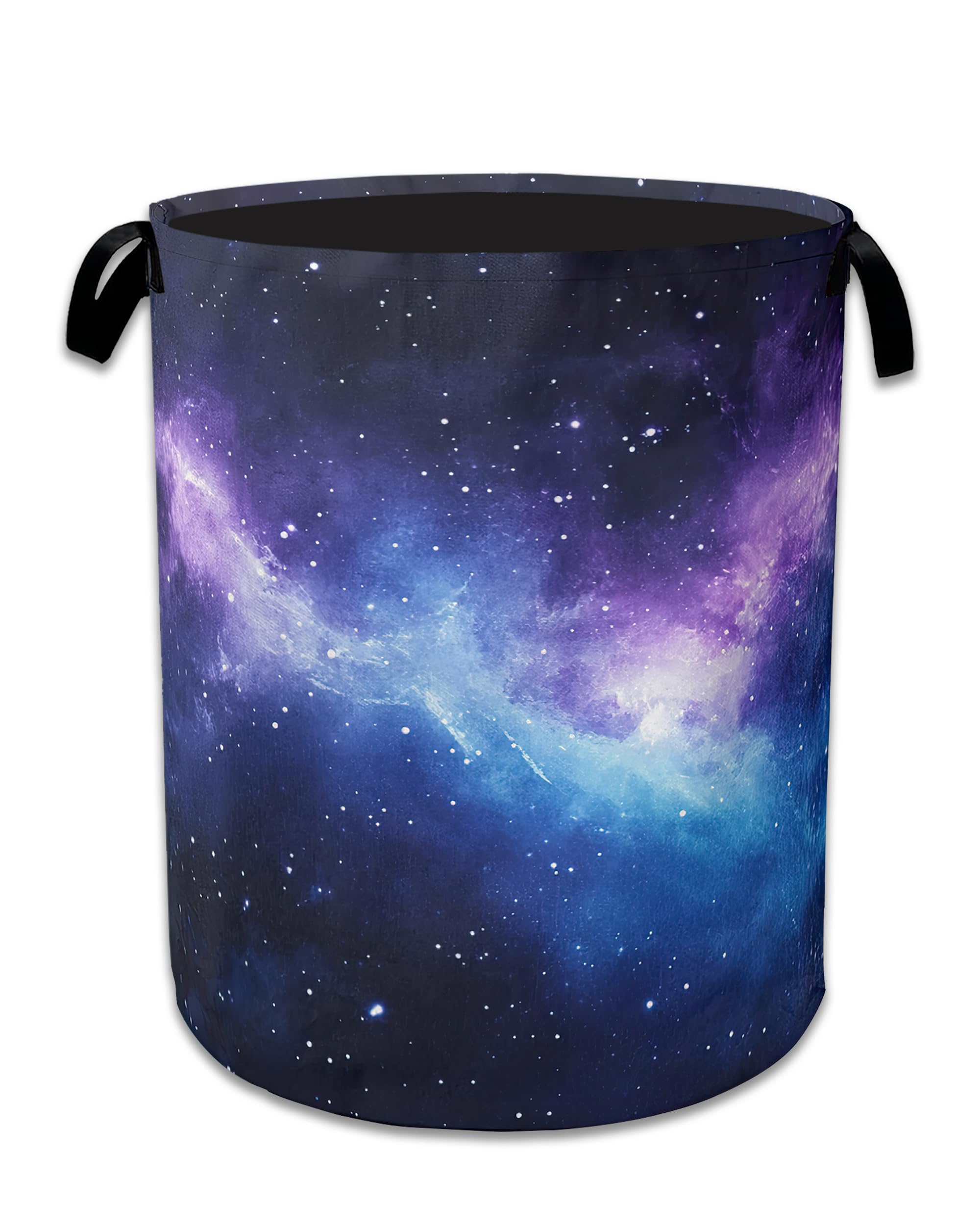 Purple Galaxy Laundry Basket Collapsible Laundry Hamper with Handle, Oxford Clothes Storage Bin for Bathroom Bedroom Room Decor, Gift Basket 16" X 20.8"