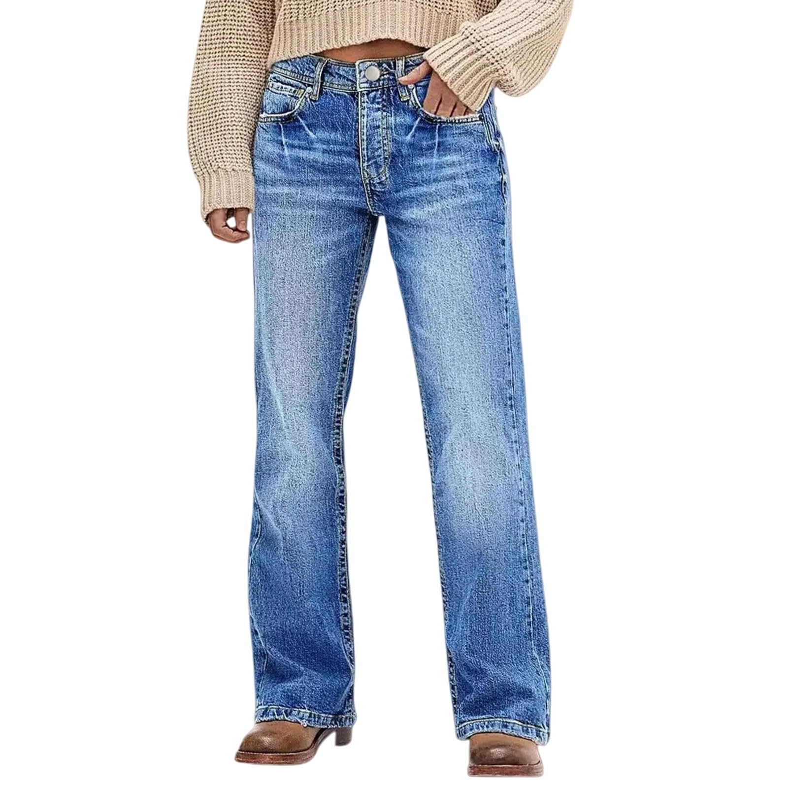 Jeans Donna Elasticizzati in Vita Jeans Elasticizzati Leggeri Casual Pantaloni Vita Alta Curvy Larghi Taglie Forti Pantaloni Denim Baggy Gamba Larga Palazzo Wide Leg Pants Comodi Moda Basic