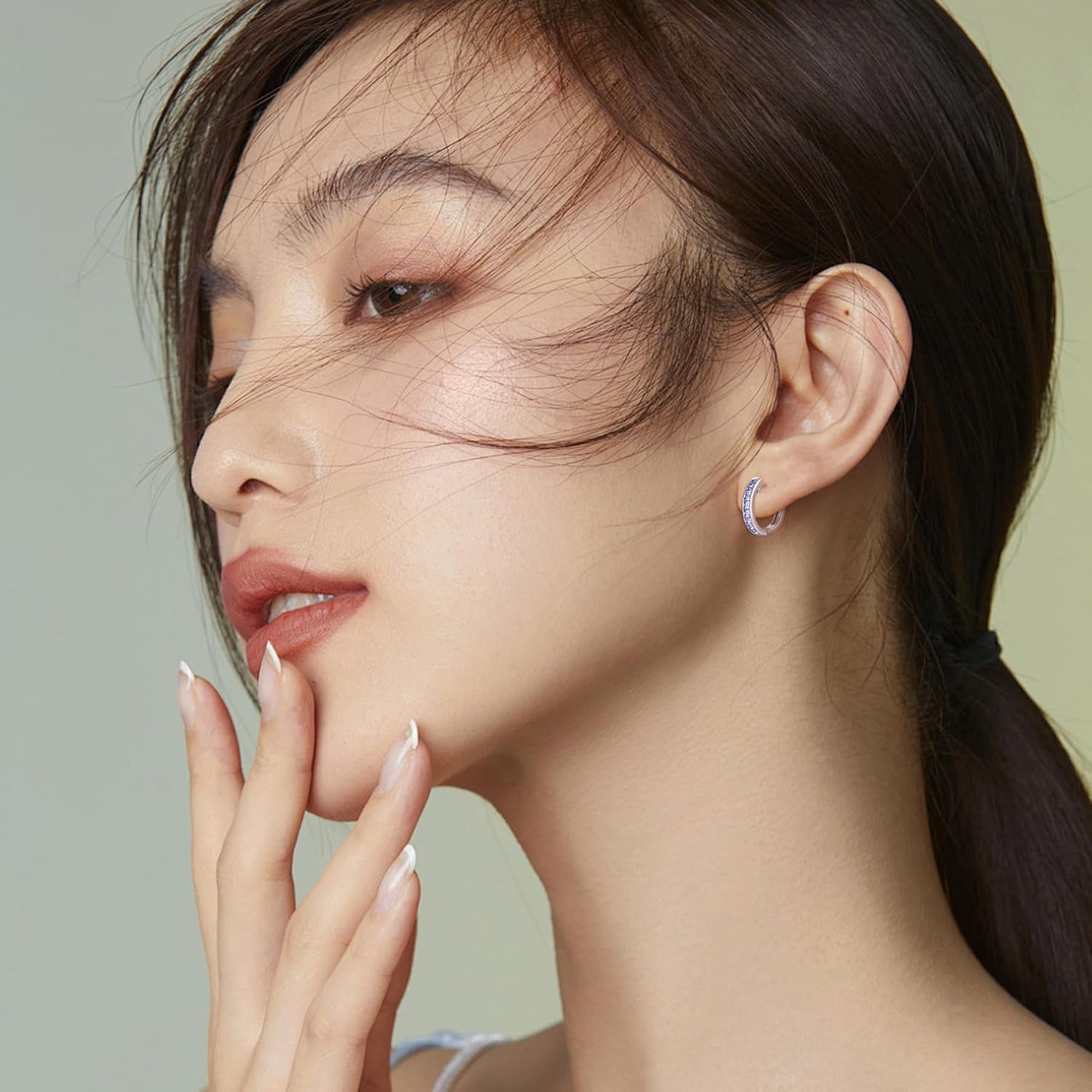 Hoop Earrings 925 Sterling Silver Round Huggie Earring Birthstone Jewelry for Women - Image 3