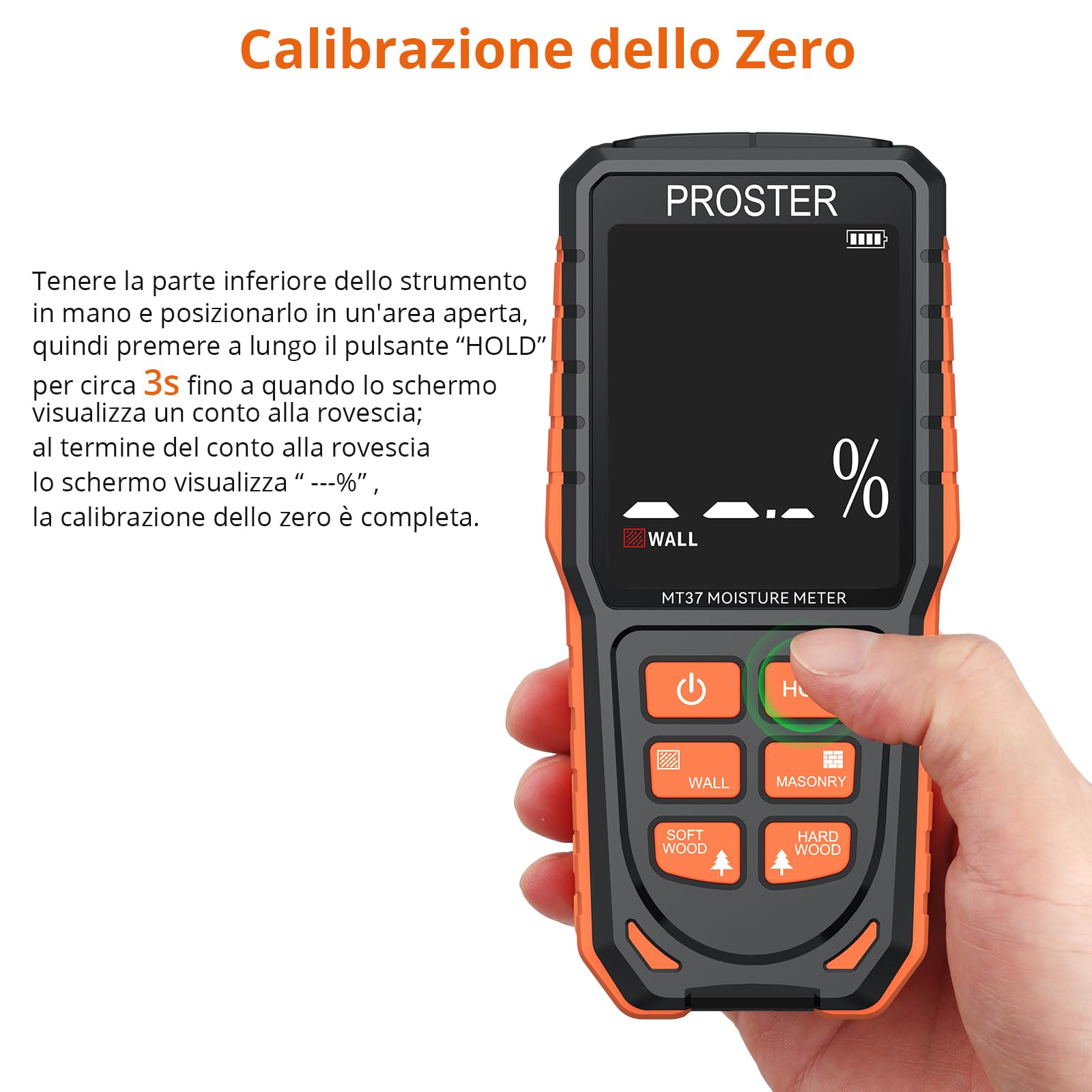 Proster Misuratore di Umidità Digitale da Parete Rricaricabile Rilevatori di Umidità Muri Igrometro Professionale Senza Ago con LCD a Colori e Allarme Acustico Muro Muratura Legno Tenero e Duro