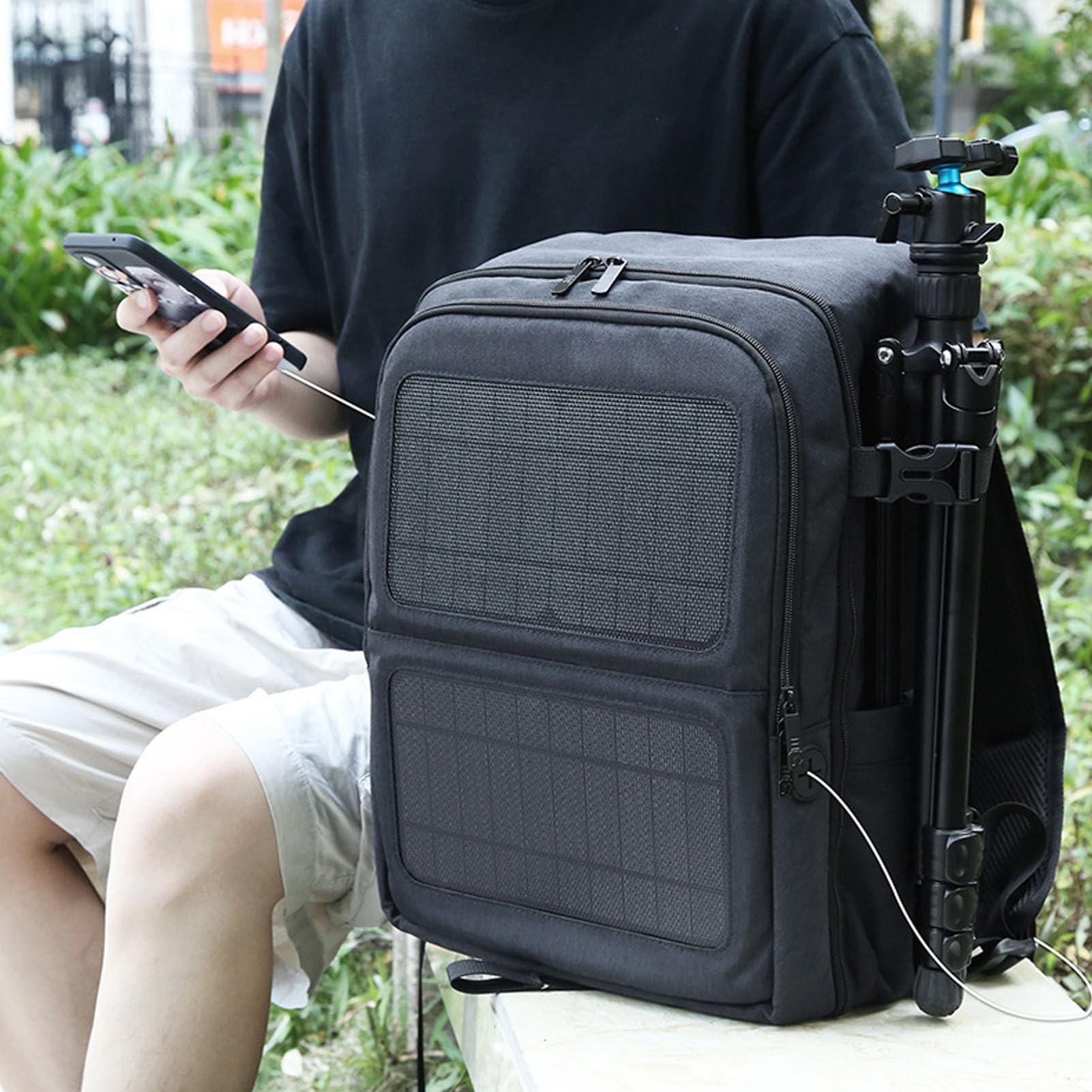 Zaino solare, borsa per laptop di grande capacità con pannello solare 5 V 12 W, zaino esterno in tessuto Oxford per escursionismo, ciclismo, corsa sport all'aperto, #011