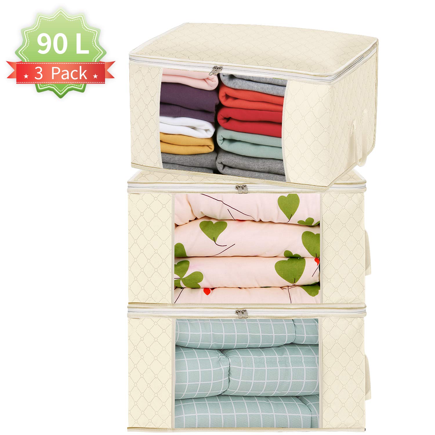 Clothes and Blanket Storage Bag for Closet Organizer and underbed storage,Foldable Breathable Closet Storage bags with Reinforced Handles and Thick non-woven fabric
