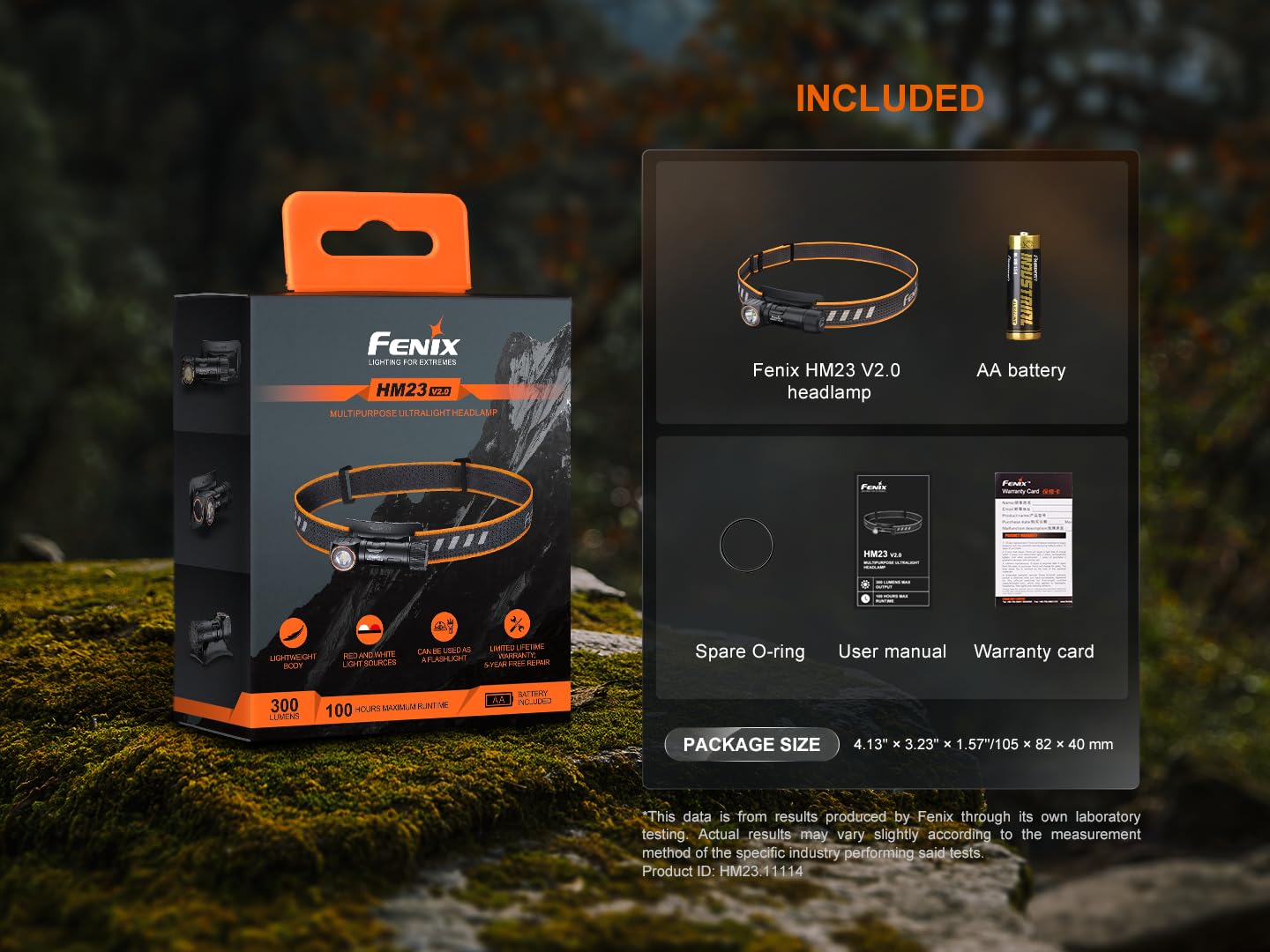 Fenix HM23 V2.0 Stirnlampe,300 Lumen LED Taschenlampe Hell,AA-Batterie,IP68 Wasserdichte,88M,150° Vertikale Neigung,Magnetische Endkappe,Leicht Kopflampe,Camping,Joggen,Angeln,Notfall Ausrüstung