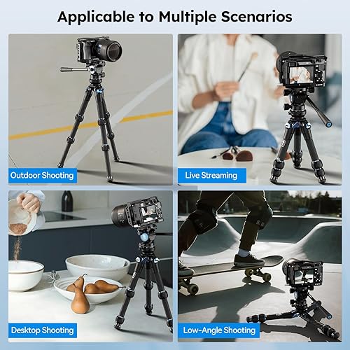 Miniatura 7 de SIRUI AM-223L - Kit de trípode de mesa de fibra de carbono, compacto y ligero con cabezal de video completo AT-10, carga máxima de 11.02 libras para