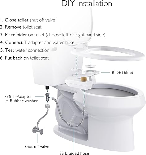 Miniatura 7 de BIDETbidet - Accesorio de inodoro ultradelgado reversible para agua dulce izquierdaderecha, capacidad de cambiar entre el control lateral