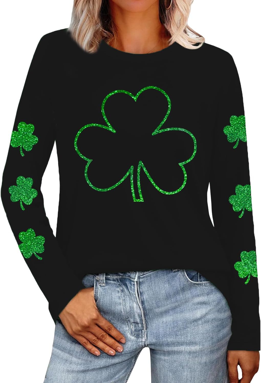 MAIHUN St Patricks Day Shirt for Women Lucky Shamrock Long Sleeve Tshirt Saint Patricks Day Green Clover Tee Top