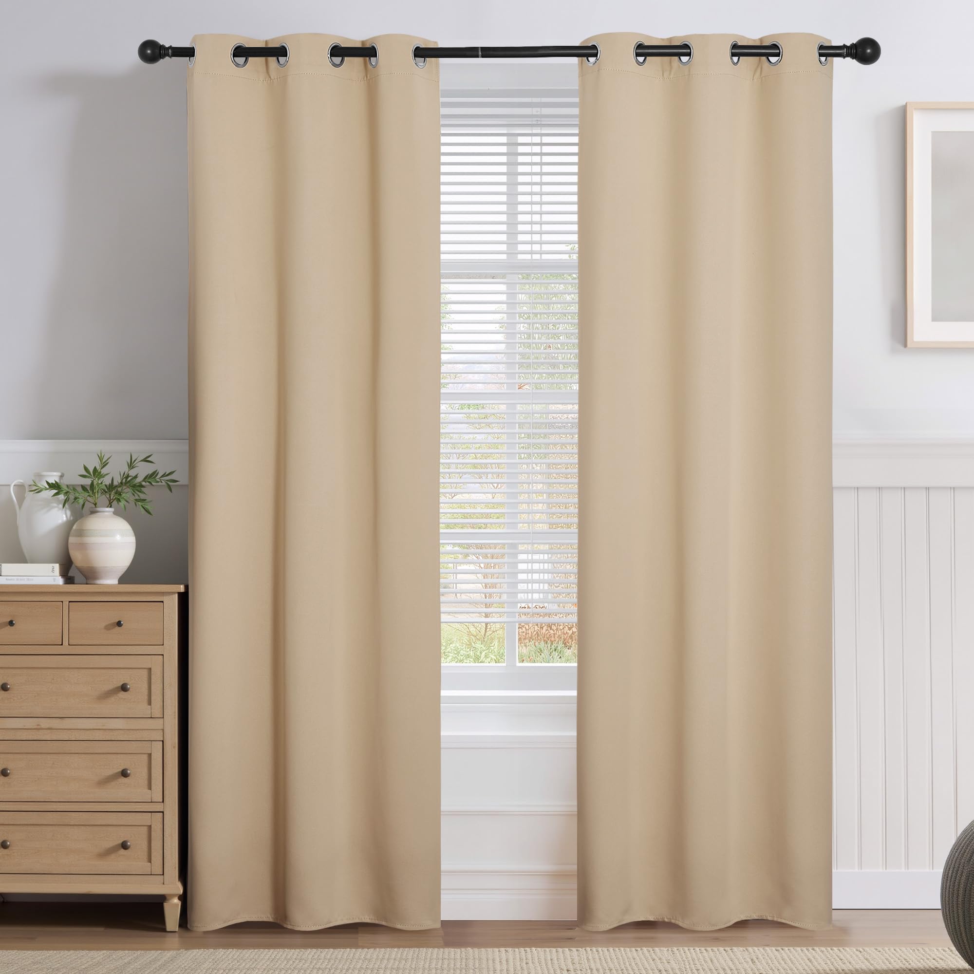 PONY DANCE Biscotti Beige Window Curtains - Thermal Insulated Drapes Home Decor Room Darkening Curtain Panels Noise Reducing for Bedroom/Cloest/Doodway, 42 by 80 Inches, Set of 2