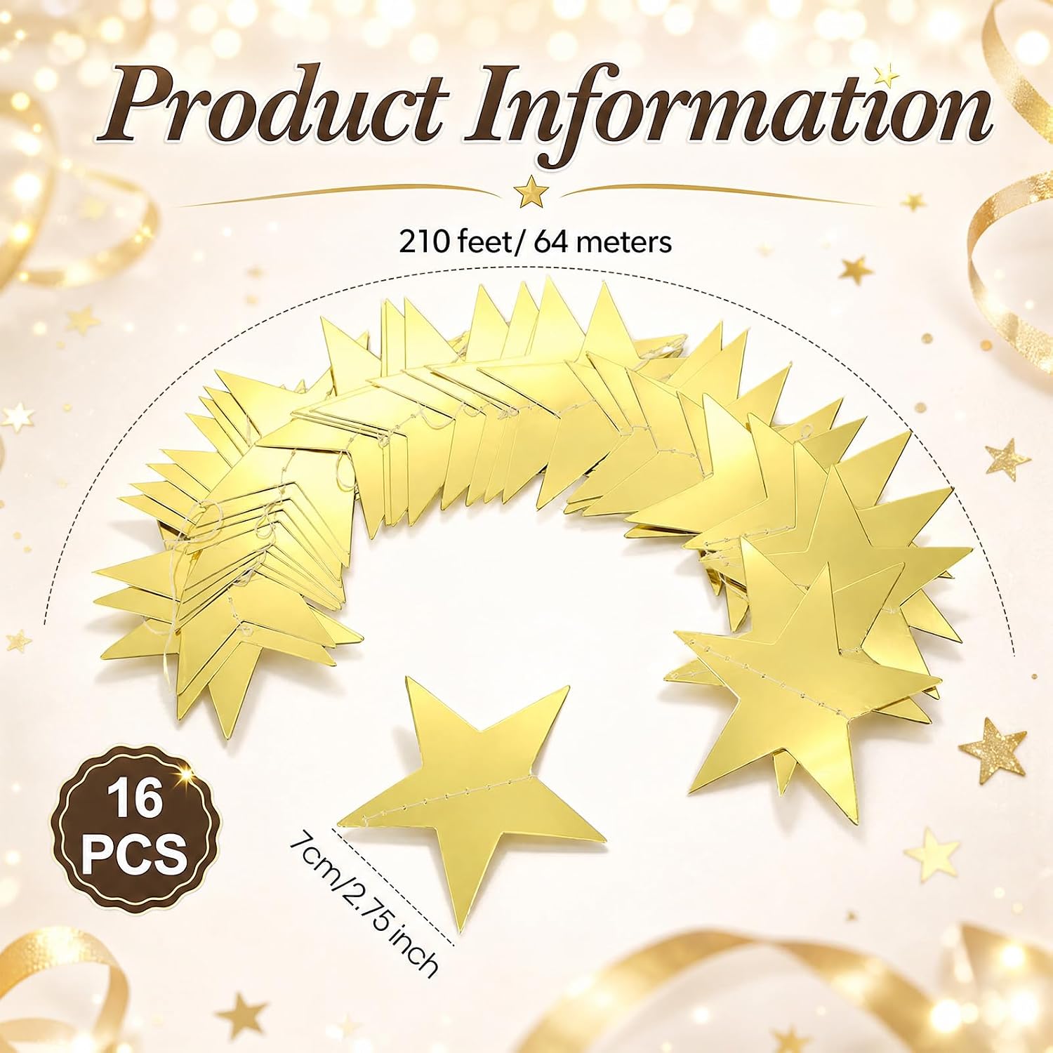 Patelai Star Garland, Gold, 210 Feet image 2