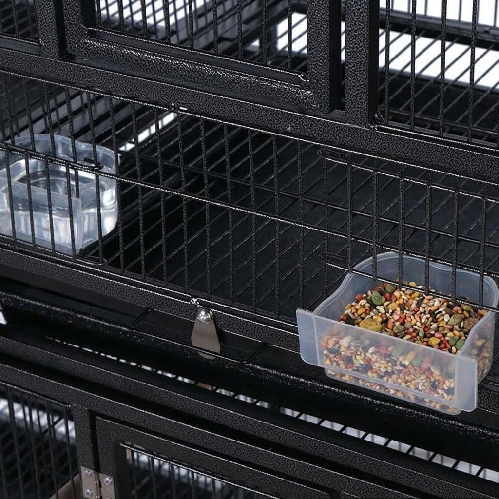 Vogelkäfig groß, Doppelkäfig Vögel mit 4 Rollen, Trennwand & Futternapf, Vogelvoliere aus Metall mit 4 Holzstangen & herausziehbarer Reinigungswanne, Zuchtkäfig geteilter Vogelhaus 94x45x106cm