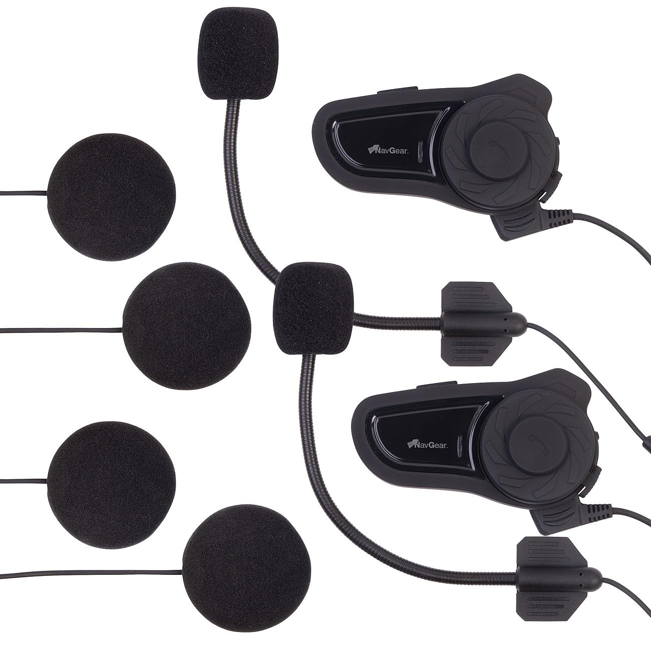 NavGear headset moto: Set da 2 Intercomunicanti per moto, per un massimo di 2 persone, fino a 800 m di portata, streaming musicale tramite Bluetooth 5.1 (cuffia bicicletta 2 persone, cuffie intercom)